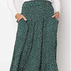 High Waist Polka Dot Pleated Midi Skirt